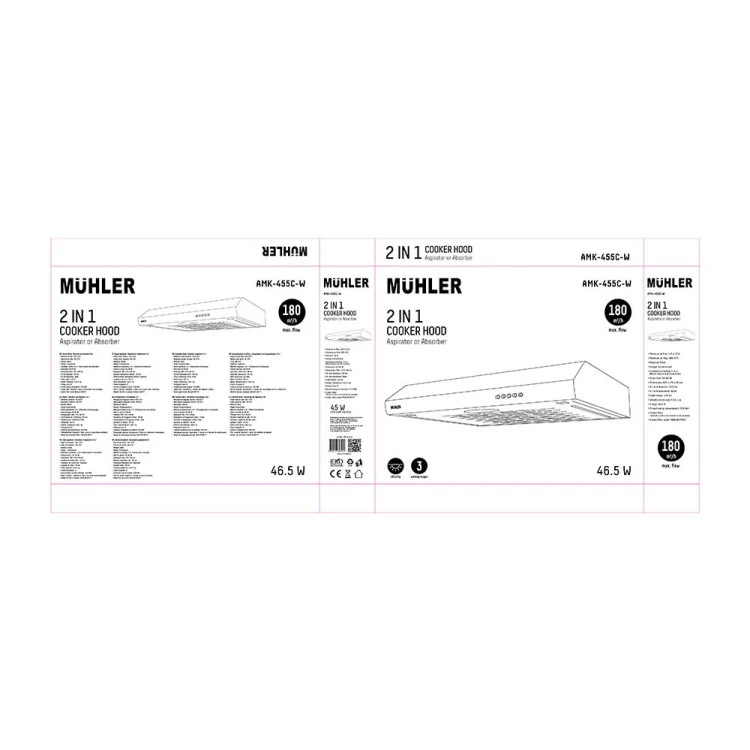 Абсорбатор Muhler AMK-455C-W, класик, бял, 180 м ³/ч, 46.5W