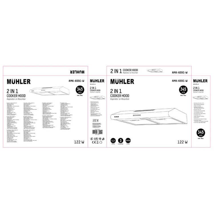 Абсорбатор Muhler AMK-655C-W, класик, 344.7 м ³/ч, 2x60W
