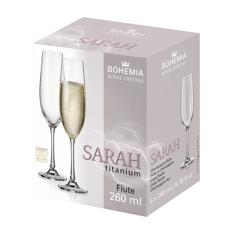 Чаша за шампанско Bohemia Royal Sarah 260ml, 6 броя
