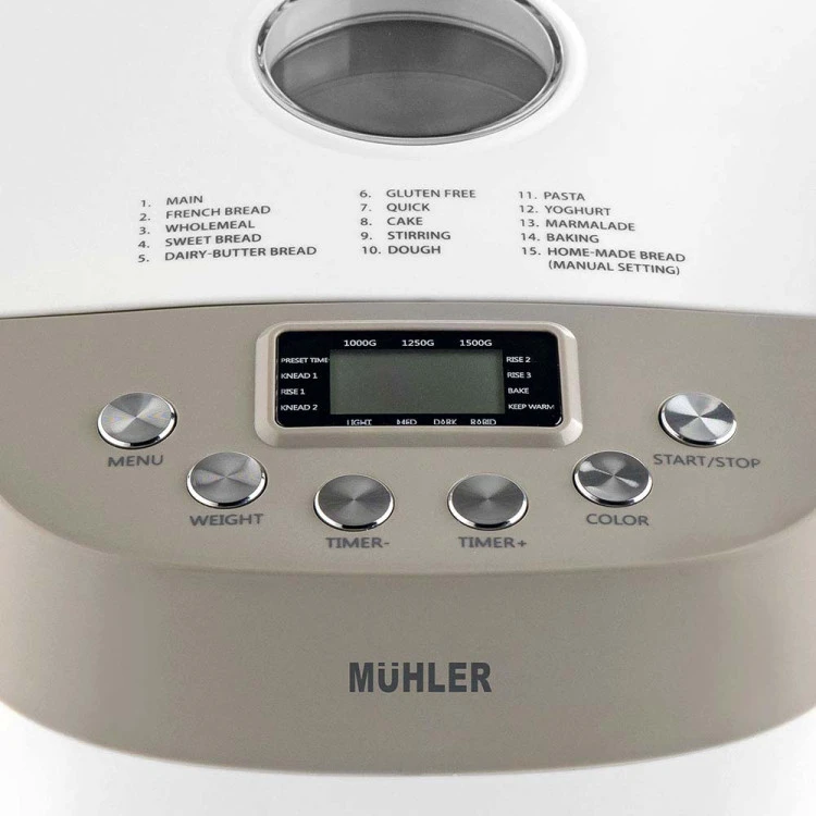 Хлебопекарна Muhler MBM-1509, две бъркалки, бял-сив