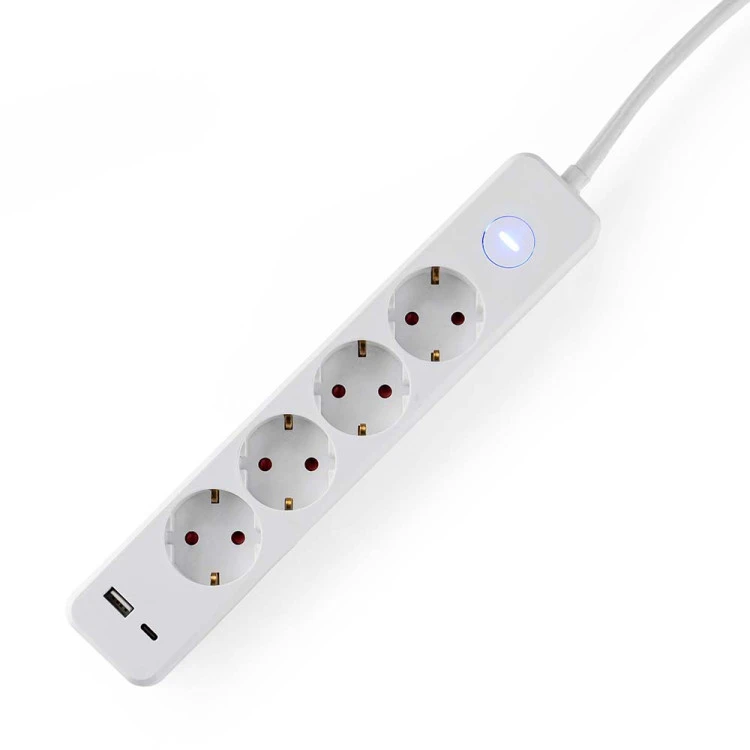 Разклонител Muhler с ключ, 4гн. +2X USB порта тип А+C(бързо зарядно)