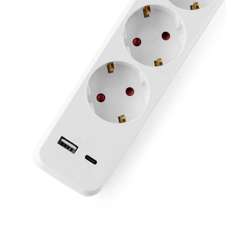 Разклонител Muhler с ключ, 4гн. +2X USB порта тип А+C(бързо зарядно)