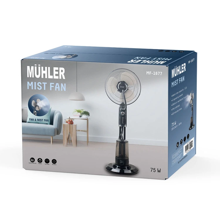 Вентилатор с водна мъгла 16" Muhler MF-1677, 75W, таймер, мехн. упр-е