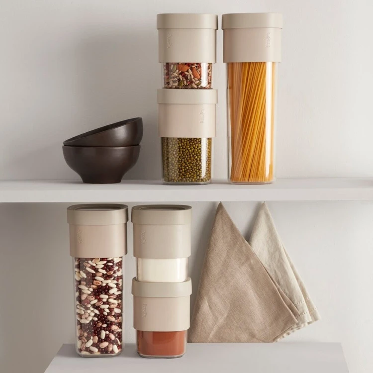 Буркан за съхранение с допълнителна приставка Lekue Beige, 600-850ml