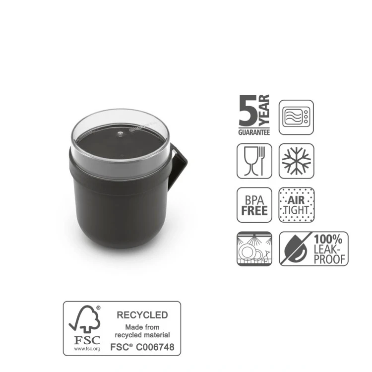 Чаша с капак Brabantia Make&Take 600ml, Dark Grey