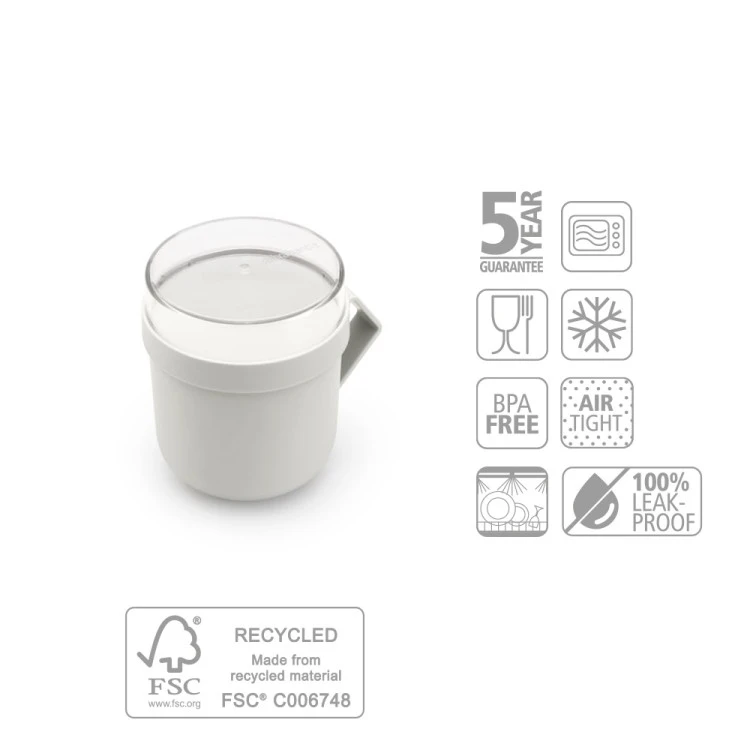 Чаша с капак Brabantia Make&Take 600ml, Light Grey