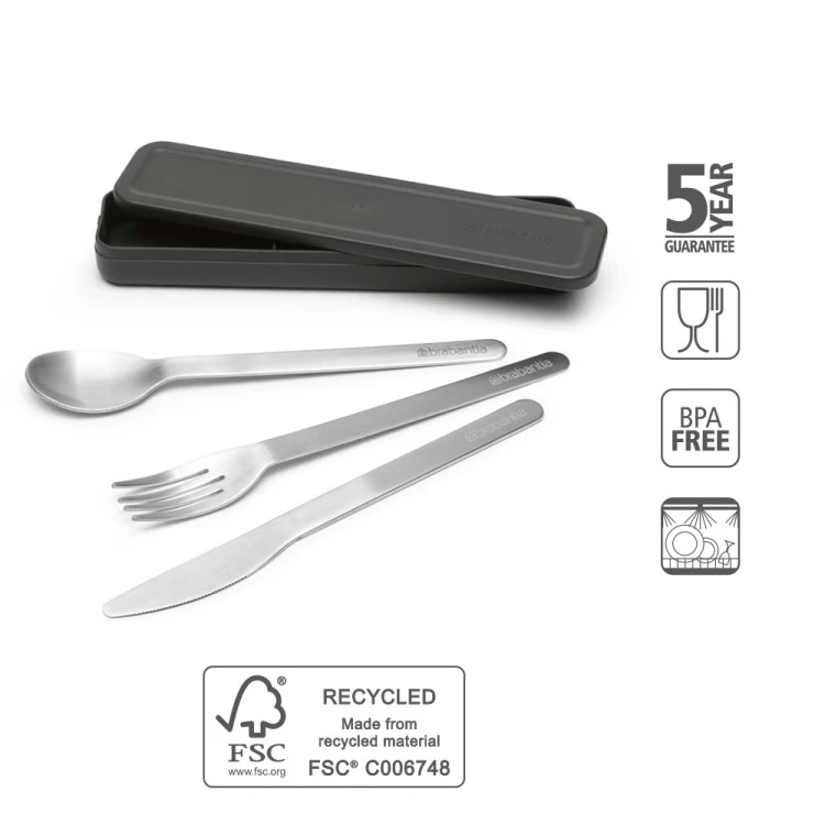 Комплект прибори за хранене Brabantia Make&Take 3 части, Dark Grey