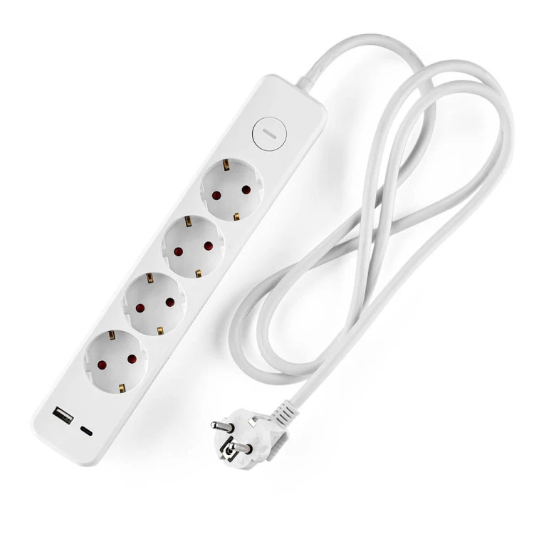 Разклонител Muhler с ключ, 4гн. +2X USB порта тип А+C(бързо зарядно)