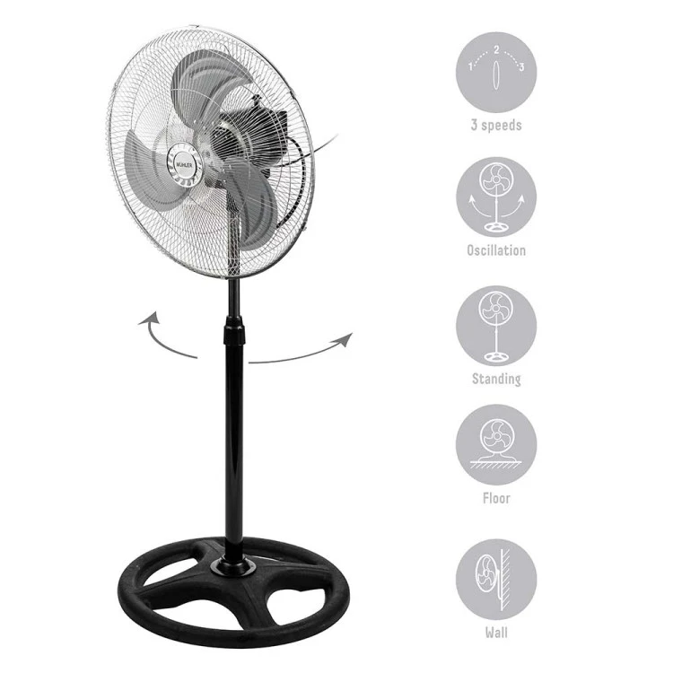 Вентилатор на стойка 18''Muhler FM-8138D 3в1, 70W, индустриален, на стойка, стена, под