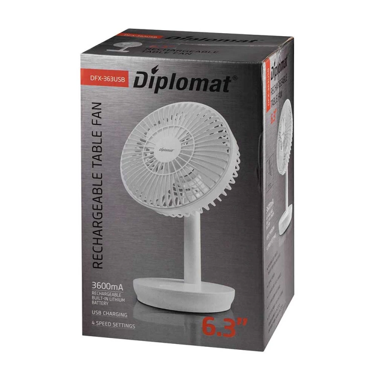 Вентилатор настолен 6,3''Diplomat DFX-363USB, акумулаторен, USB